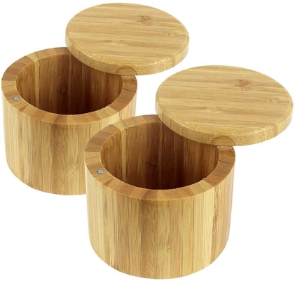 kopen Ronde bamboe zoutdoos met laser gegraveerd logo magnetisch deksel kruidencontainer goed voor duurzame opslag organisatie online manufacture