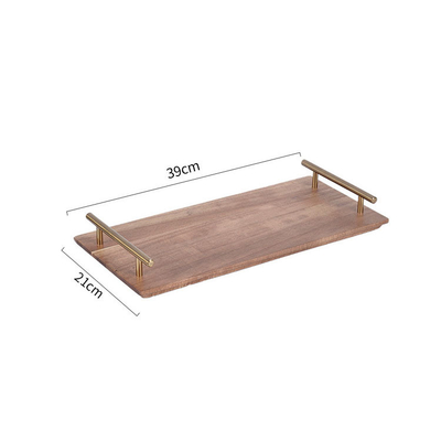 Beli Tray pelayanan kayu dengan pegangan logam, piring pelayanan dekorasi rumah pertanian yang bergaya, papan pelayanan kayu untuk Ottoman atau centerpiece online manufacture