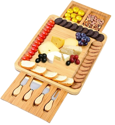 acheter Plateau de service en bois à double face Plateau de fromage en bambou tiroir caché Serveurs de fromage online manufacture