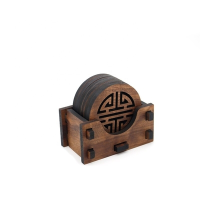 kopen Gepolijste huisversiering Walnoot houten coasters Houten drankcoasters met houder online manufacture