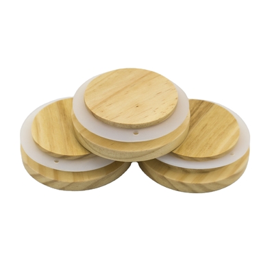 kopen Herbruikbare brede mond Mason Jar deksels Natuurlijke dennen houten glazen deksel Koffiekop deksels met siliconen zegel ring Houten kleur online manufacture