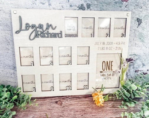 Buy Baby Birth Milestone Block Set One Year Monthly Photo Wooden Frame Newborn Age Blocks online manufacture