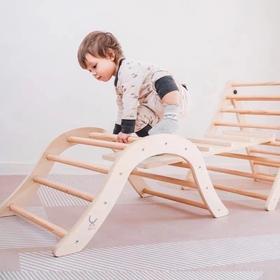 satın al Bebek tırmanış spor salonu Montessori mobilya seti Küçük Boyut Doğal ahşap rengi online manufacture