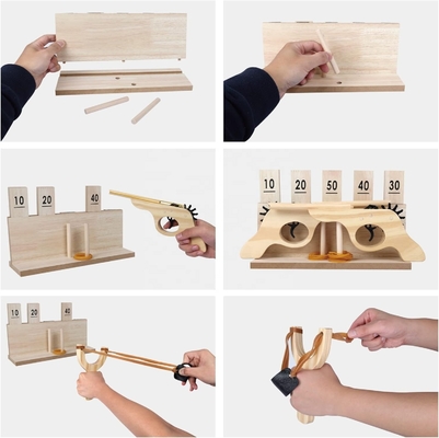 Buy Customized Wooden Multi-Shot Rubber Band Pistol Wooden Slingshots Toy Wooden Number Target Stand online manufacture