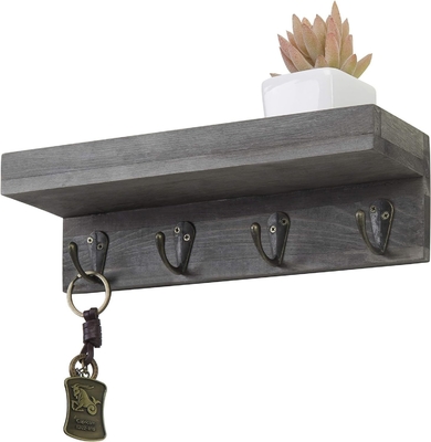 Buy Wall Mounted Vintage Gray Wood Hanging Key and Mail Holder Rack Floating Display Shelf online manufacture