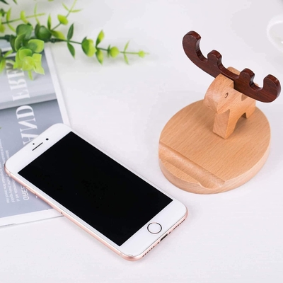 kopen Natuurlijke houten mobiele telefoonstand, milieuvriendelijke smartphonehouder, schattig cartoon hert kantoor mobiele telefoon basis online vervaardiging