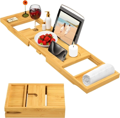 satın al Banyo için yüksek kaliteli banyo caddy tepsisi - genişletilebilir banyo aksesuarları için ayarlanabilir bambu tepsisi online manufacture