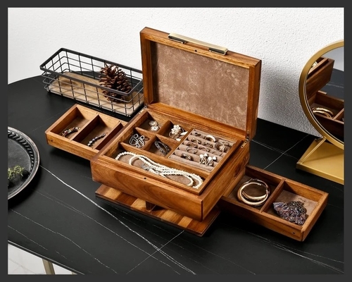 kopen Vrouwen sieraden doos met laden Middellange houten opslagdozen met deksels online manufacture