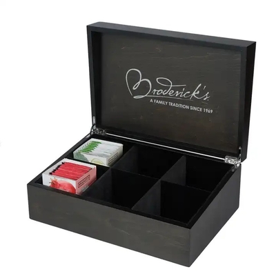 Buy Handmade Timber Stash Box Tea Bag Organizer Black Wooden Tea Bag Box online manufacture