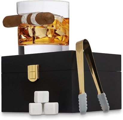 kopen Cigar Whiskey Glas Houten cadeaubon, ouderwets glas, koel Whisky Stones en Tongs Bar Houten doos online manufacture