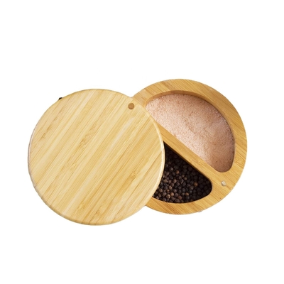 Buy Magnetic Lid Secure Bamboo Box Two Compartments Spices Salt Keeper With Lid online manufacture
