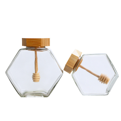 Leeg houten potdeksel 100 ml 200 ml 500 g zeshoekige honingpot met dipper