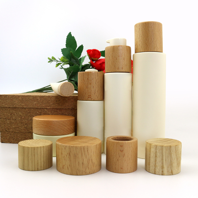 Op maat gemaakte ronde cosmetische fleskappen Niet-vergieten crème fles Houten deksel