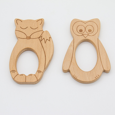 Handgemaakte houten tandring voor baby Houten diervormige tandring