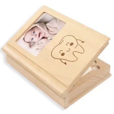 Houten boekvormige tandendoos, baby tanden koffer voor verjaardagscadeau