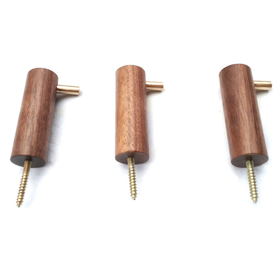 Houten haak met messingstok -sapele / walnoot / beek houten houten hoedhanger voor de muur