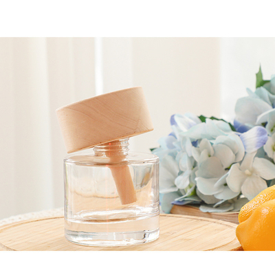 100 ml Ronde vorm Reed Diffuser Glasflessen met beuk houten ronde deksel voor de woonkamer