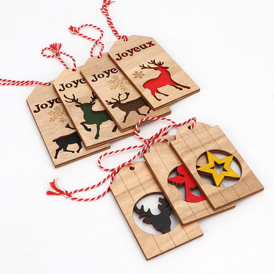Kerstversieringen Houten boomversieringen Houten hangende ambachten Kerstman Sneeuwman Ornamenten Geschenktekens Decor, rood en groen