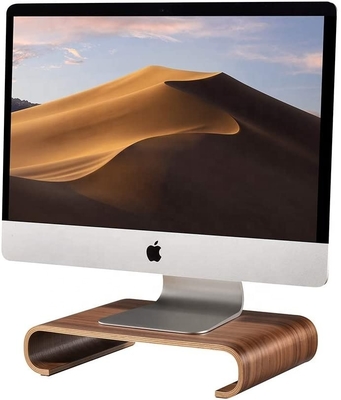Hoogwaardige draagbare gebogen houten laptophouder computer bureau houten monitor stand voor thuis kantoor