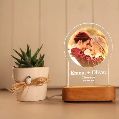 Houten nachtlamp stand met uw foto romantisch cadeau voor koppels cadeau voor haar verjaardag cadeau voor hem verloving bruiloft