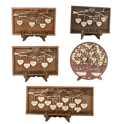Geslachtsboom Gepersonaliseerd Kerstmis Houten Geschenk Familienaam Geschenk Hangende Harten