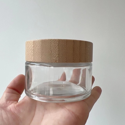 Cosmetische pot met houten deksel 5g 10g 15g 20g 30g 50g 100g Creme glazen pot met Acacia houten dop