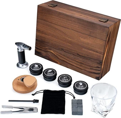 premium cocktail roker kit met houten opslagdoos -korkbalk met 4 smaken en hoge kwaliteit Torch for Men's Gift