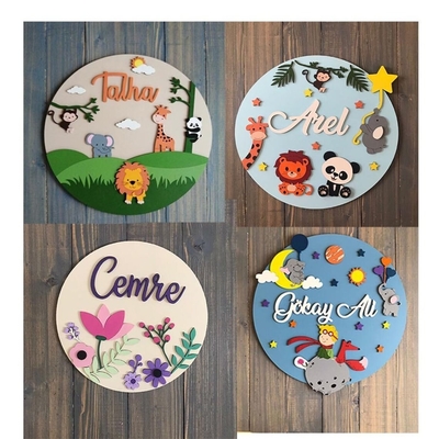 Nome Sinais Crianças Decoração da porta do quarto Safari Animais Berçário Luz de parede Berçário Iluminação Crianças Decoração do quarto Lâmpada Lâmpada de quarto para crianças