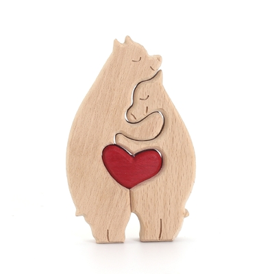 Aanpassen Hartvormige Decoratie van massief hout Handwerk Moedersdag Geschenk Hout Dier Beer Familie Olie Ornamenten