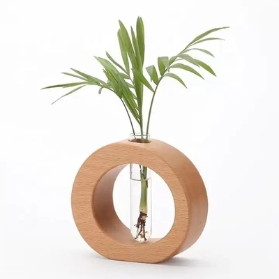 Uitstekende tafelstand in Nordieke stijl glas proefbuis vaas houten hydroponische plantenhouder