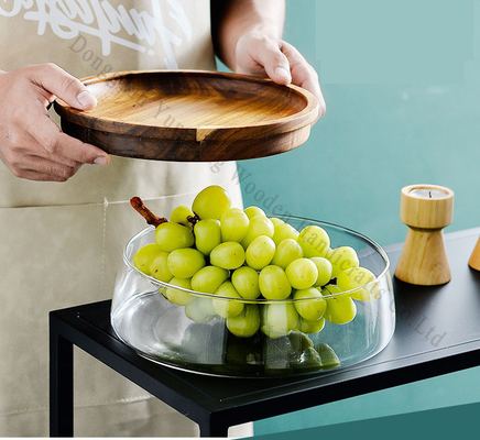 Creatieve glazen schaal met houten plaat Fruit Nut gedroogde opslagdozen Container Fruit Tray met houten deksel voor thuis keuken kantoor