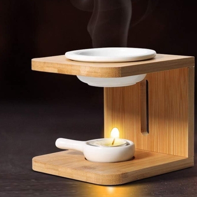 Op maat gemaakte geurige was smeltbrander met tealight kaarshouder, houten etherische oliebrander