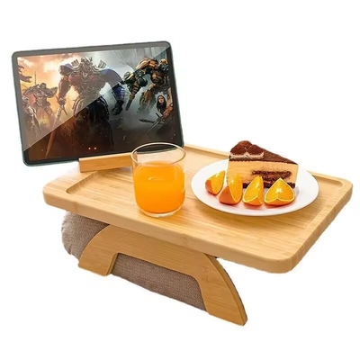 Op maat gemaakte houten/bamboesofa-clip op zijtafel voor brede banken Arm, armsteuntafel voor eten/drinken/snacks/afstandsbediening/besturing