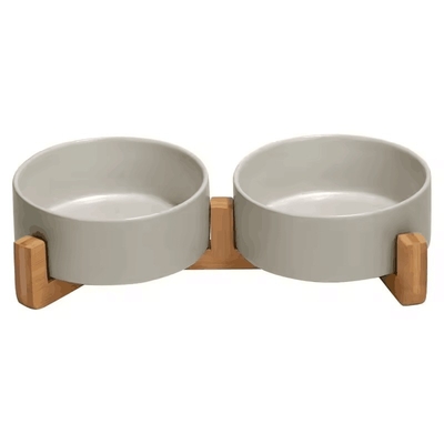 Houten stand niet-slipmatte glazuur gewicht voedsel water set voor katten en kleine honden