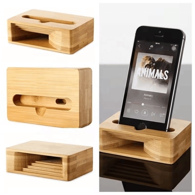 Custom bamboe houten mobiele mobiele telefoon luidspreker draagbare mobiele telefoon stand miniversterker