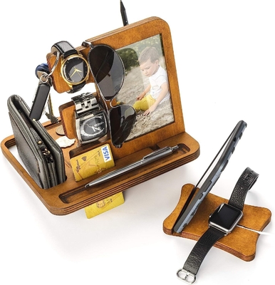 Houten telefoon docking station nachtkastje organisator natuurlijke houten kleur