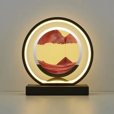 Ronde glas 3D diepzee zandlandschap in beweging Display Houten stromend zand frame