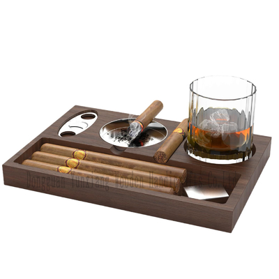 Sigaren Asbak Coaster Whiskey glazen bak en sigaren houder, houten asbak, sigaren accessoire set cadeau voor mannen papa