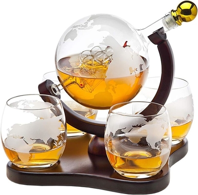 Whisky Decanter Globe Set met 4 gegraveerde Whisky Globus Glassen voor Liquor, Scotch, Bourbon, Vodka, cadeautjes voor mannen