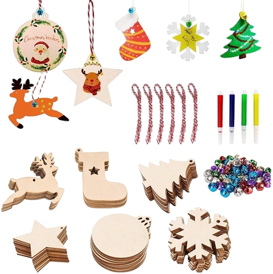 Houten kerstversieringen, onvoltooide houtsnippen met gaten voor kinderen, doe-het-zelf ambachten Hoofdstukken Vakantie Kerstboom Hangend D