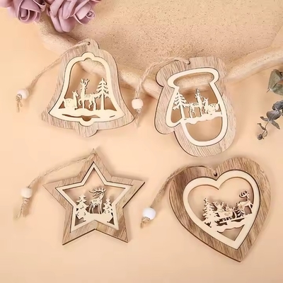 Houten kerstversieringen Set DIY Houten kerst hangende decoratie met touwen
