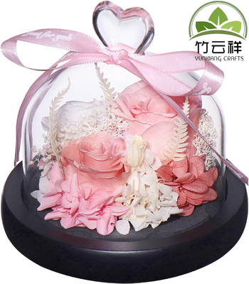 Base de madera personalizada rosa eterna rosa conservada en hermoso diseño creativo regalo cúpula de vidrio fuerte