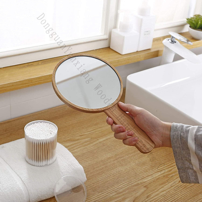 Op maat gemaakte groothandel houten handheld make-up spiegel met persoonlijk ontwerp, draagbaar en lichtgewicht, ideaal voor cadeautjes en reizen