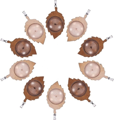Gepersonaliseerde kleuren Onvoltooide houten bladeren hangertrekken basis blanco met helder glas Cabochons Kit