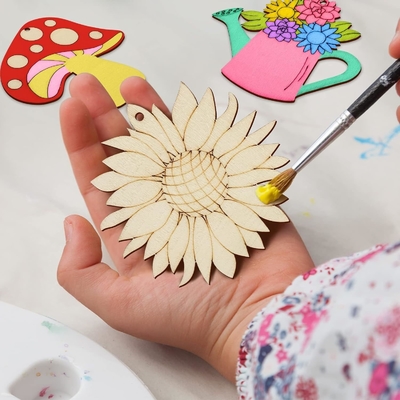 Houten ornamenten om te schilderen 8 Stijlen DIY Blank Onvoltooide houtsnipsels Ornament voor thuis ambachten Hangende decoratie