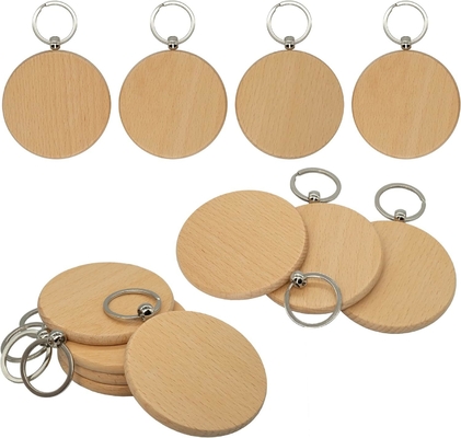 Eco-vriendelijk Blank Houten Sleutelhanger Laser Engraving Logo Ronde Vorm Hout Souvenir Gift