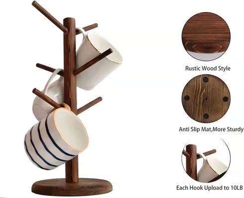 Houten kruimelboomstand met 6 haakken