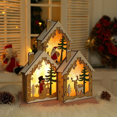 Kerst LED licht Houten huis lichtgevende hut Gelukkige kerst decoraties voor huis boom ornamenten Kinderen cadeautjes