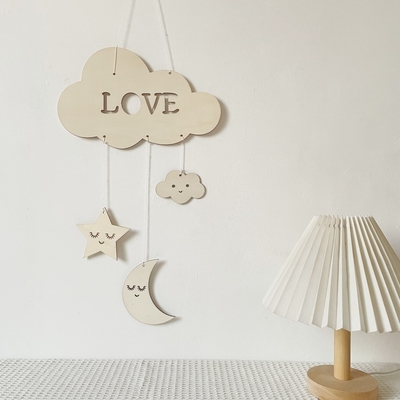 Moderne kunststijl van het noorden hangend aan de muur metalen en houten ambachten creatieve maanhanger voor huis- en tuinversiering