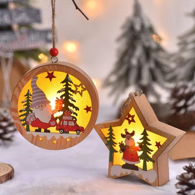 Kerstglorie ornamenten Kerstboom Houten hangende ornamenten Kerstman sneeuwman Elk kerstlichten